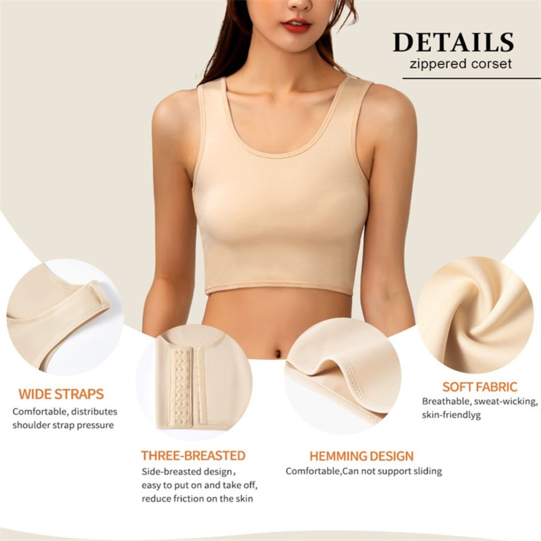 Corset Cami Tank Top Compression Wireless Breast Flat Belly Bra Shaper