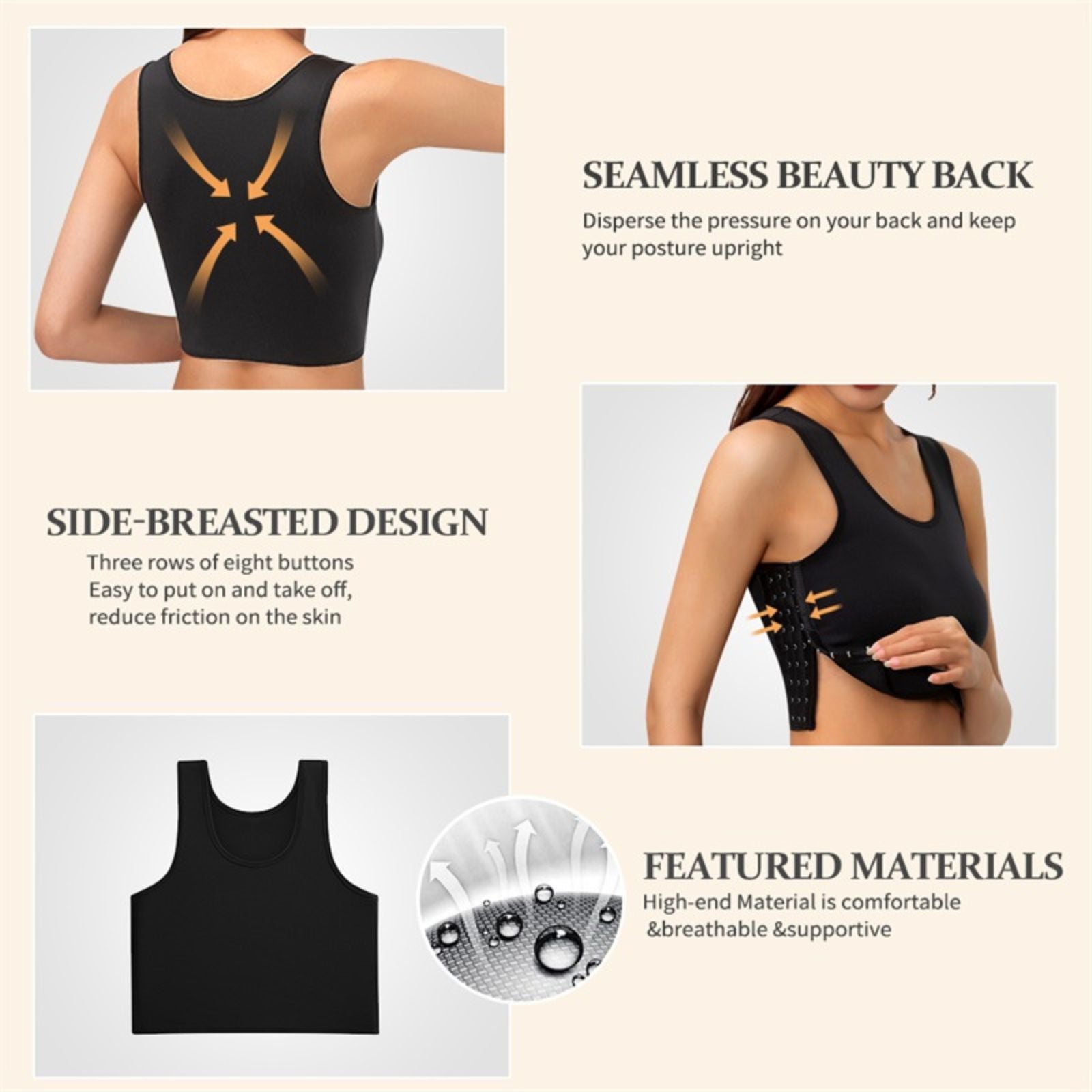 Corset Cami Tank Top Compression Wireless Breast Flat Belly Bra Shaper