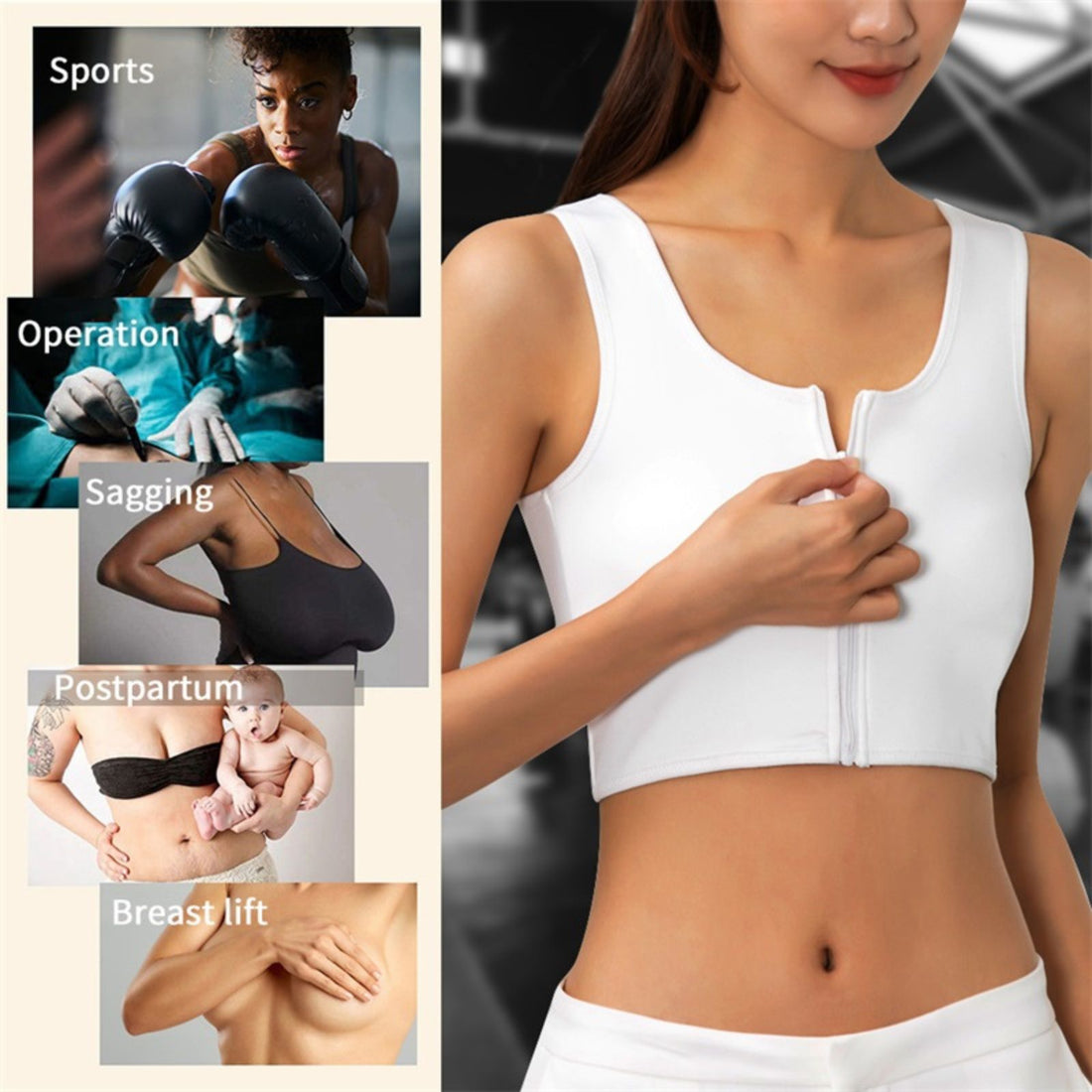 Front Zipper Slim Breast Flat Belly Shaper Wireless Bra Tank Top Shapewear