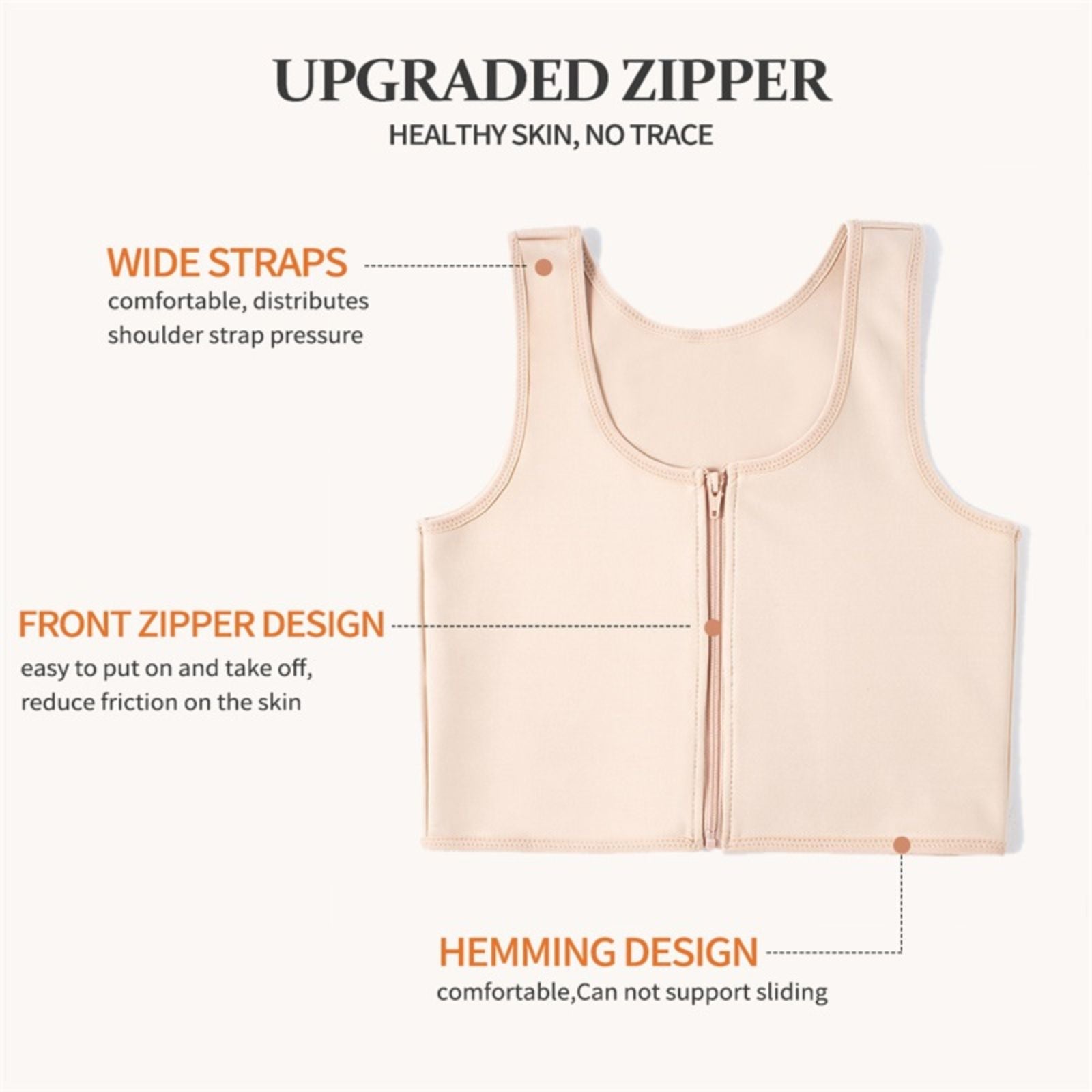 Front Zipper Slim Breast Flat Belly Shaper Wireless Bra Tank Top Shapewear