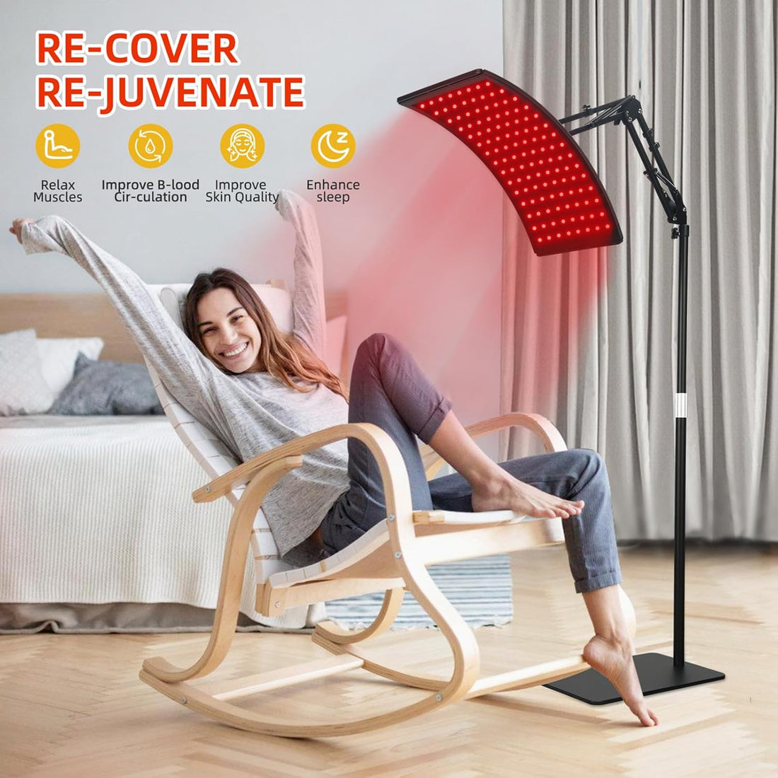 Red Light Therapy Lamp for Face & Body – 660nm Red + 850nm Infrared LED with Adjustable Stand