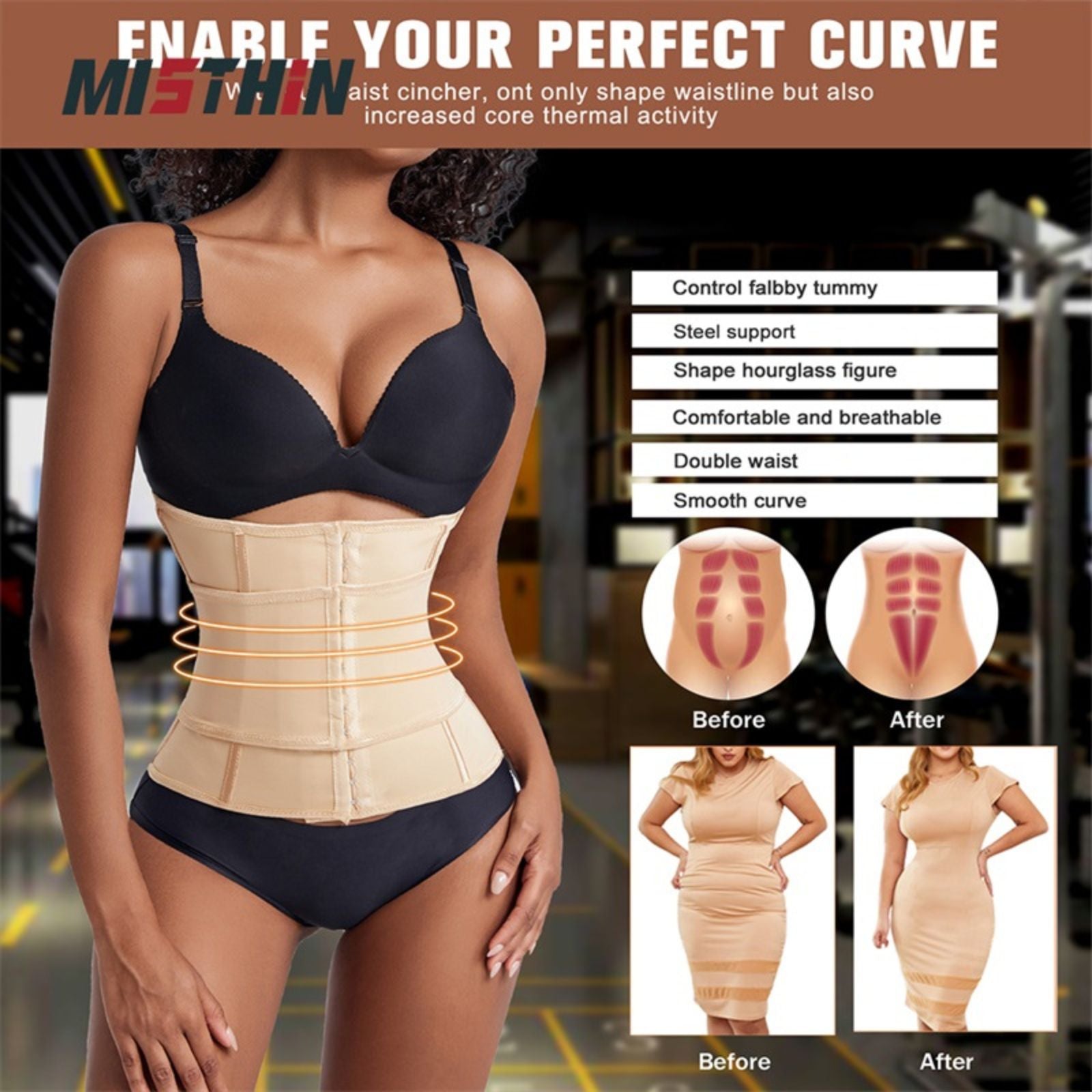 High Quality Double Belt Full Body Waist Trainer Shaper Plus Size