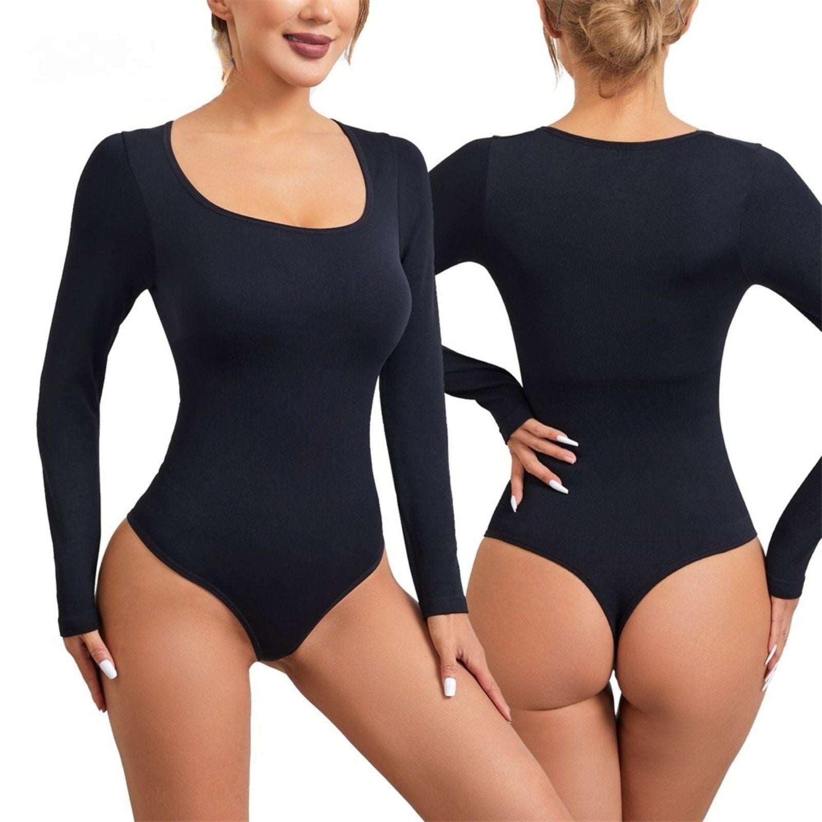 Long-Sleeved Thong Bodysuit Gym Shapewear Waist Trainer for Women