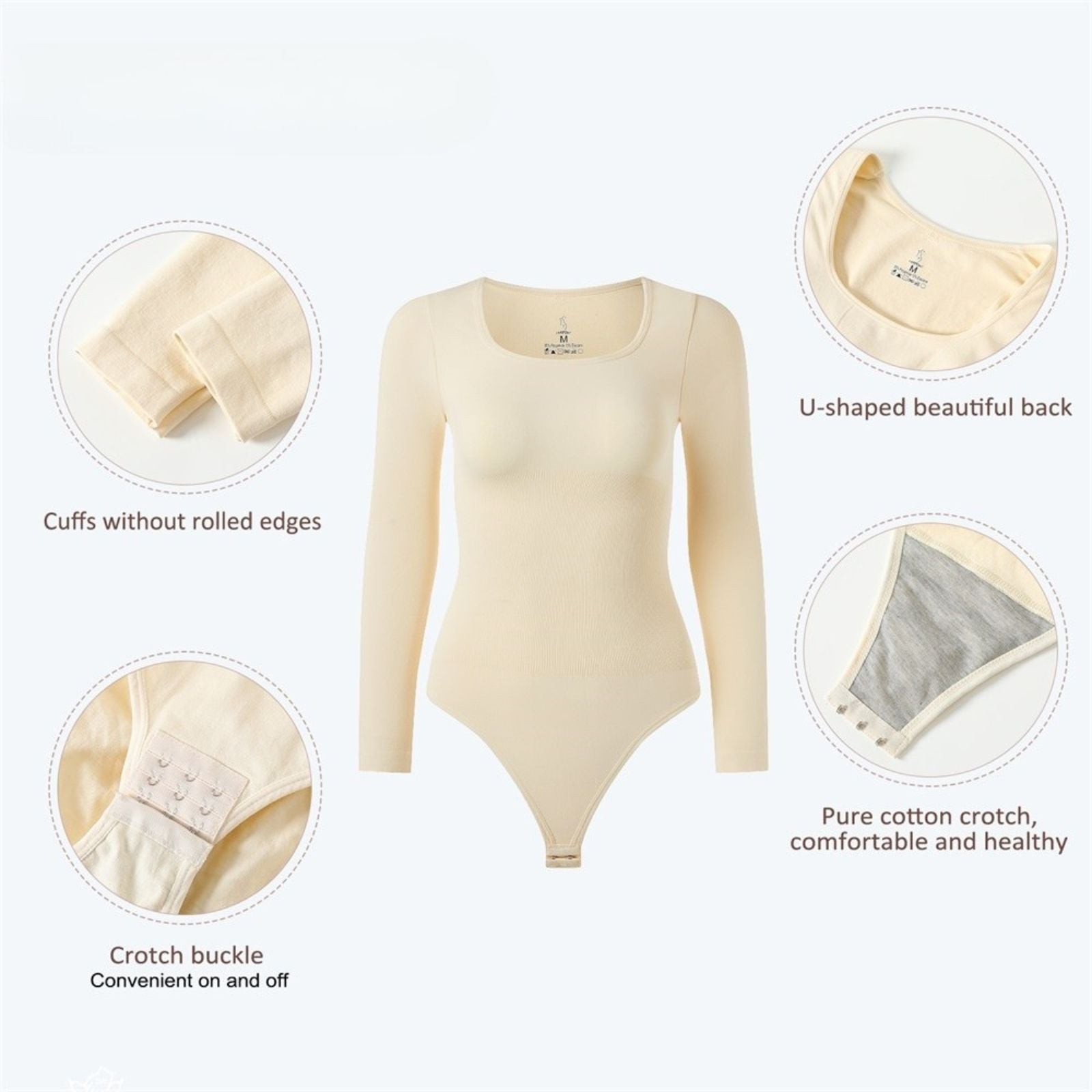 Long-Sleeved Thong Bodysuit Gym Shapewear Waist Trainer for Women