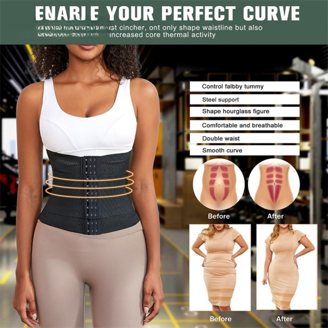 Plus Size Full Body Waist Trainer Shaper Mesh Double Belt Tummy Control