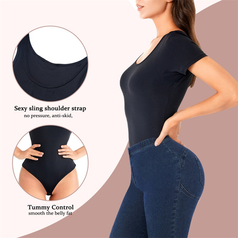 Shoulder and Tummy Control Shaper Seamless Waist Trainer Thong Bodysuit