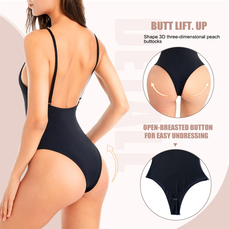 Shoulder Strap Waist Trainer Backless Thong Bodysuit Shapewear for Women