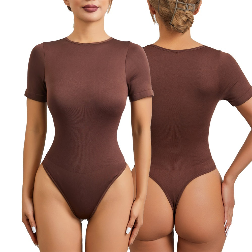 Sleeved Thong Bodysuit Tummy Control Gym Shapewear