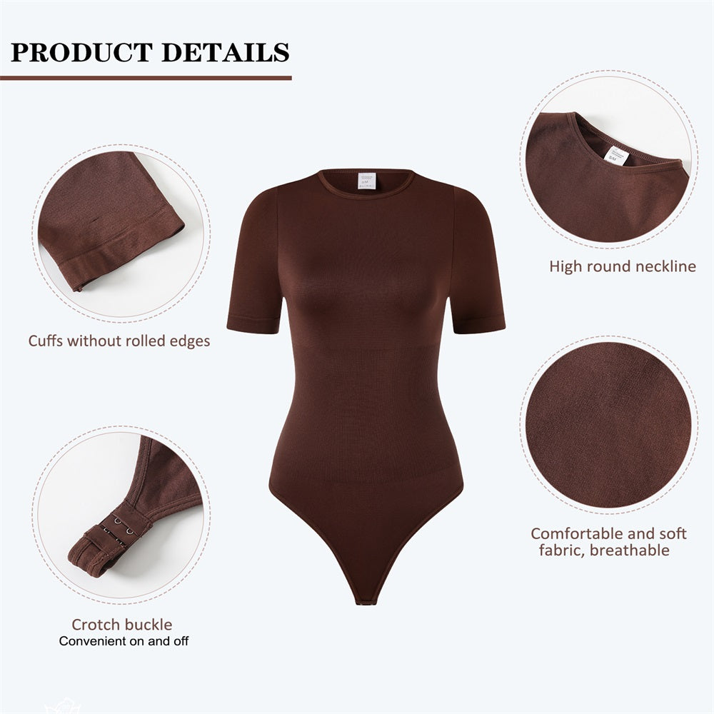 Sleeved Thong Bodysuit Tummy Control Gym Shapewear