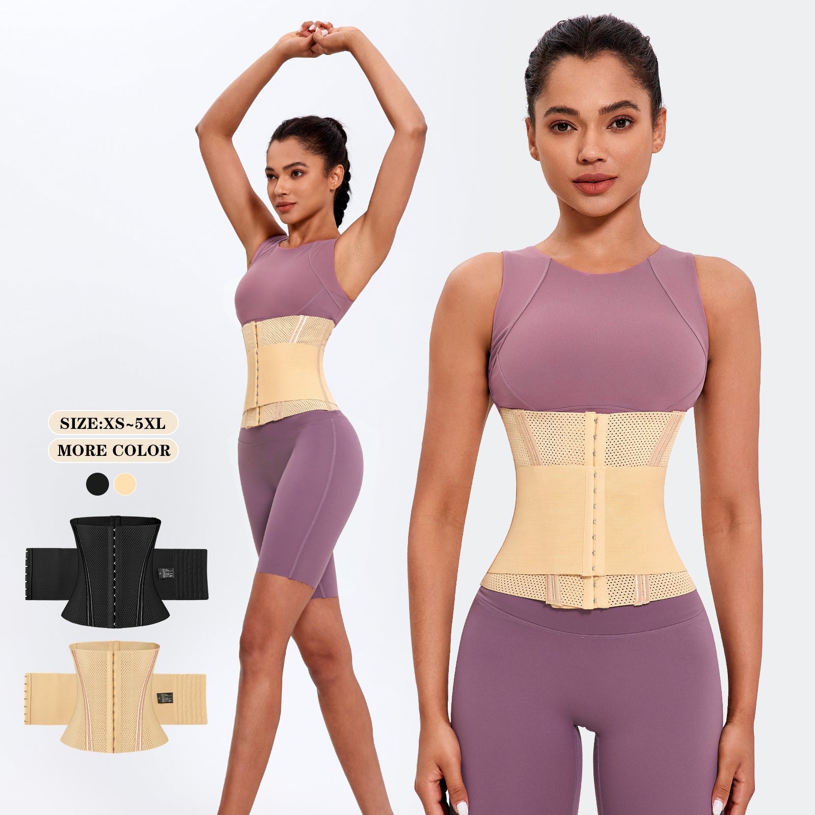 Steel Boned Breathable Corset Belt Elastic Waist Trainer with Zipper Closure