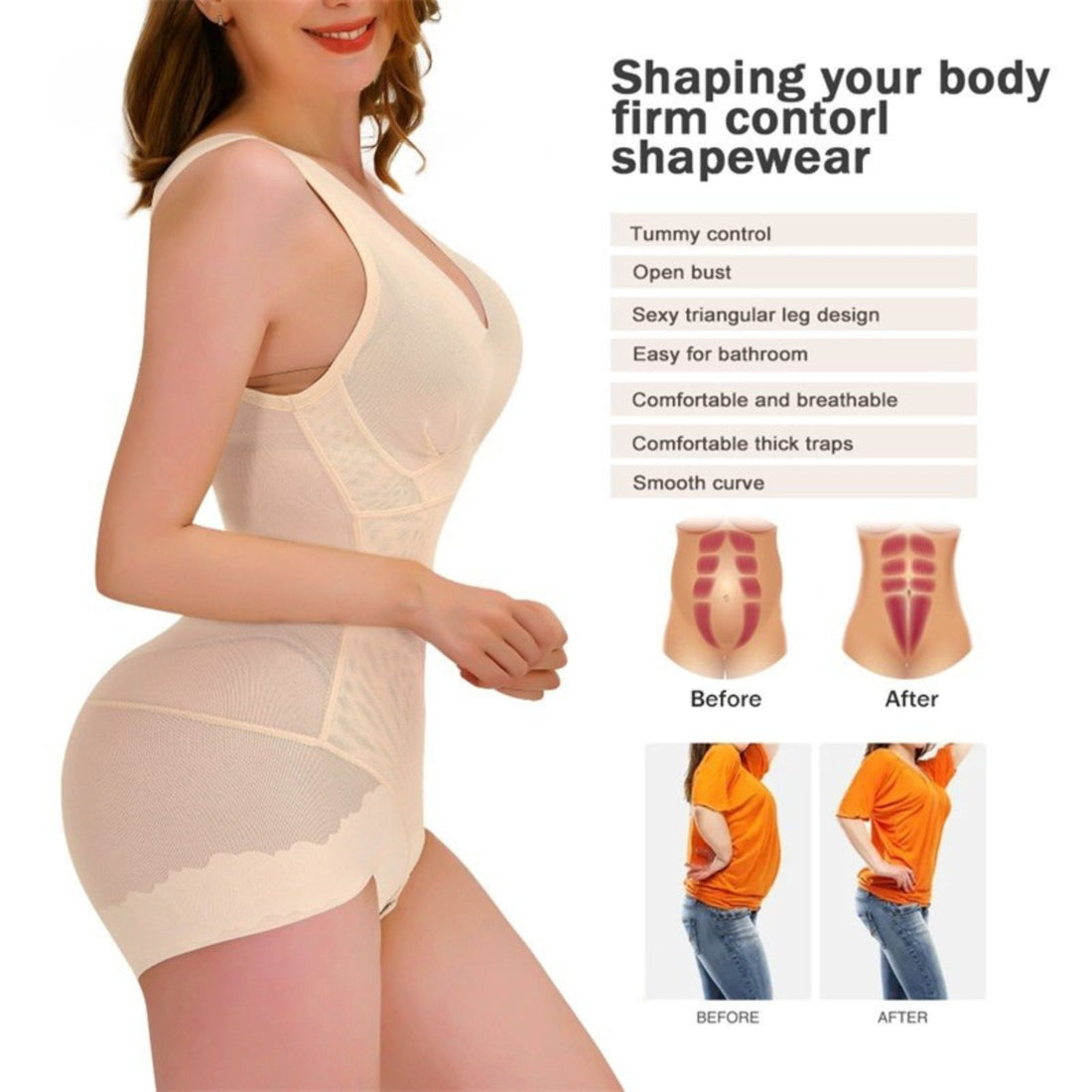 Waist Trainer Shapewear Tummy Control Shaper Bodysuit With Butt Lifter