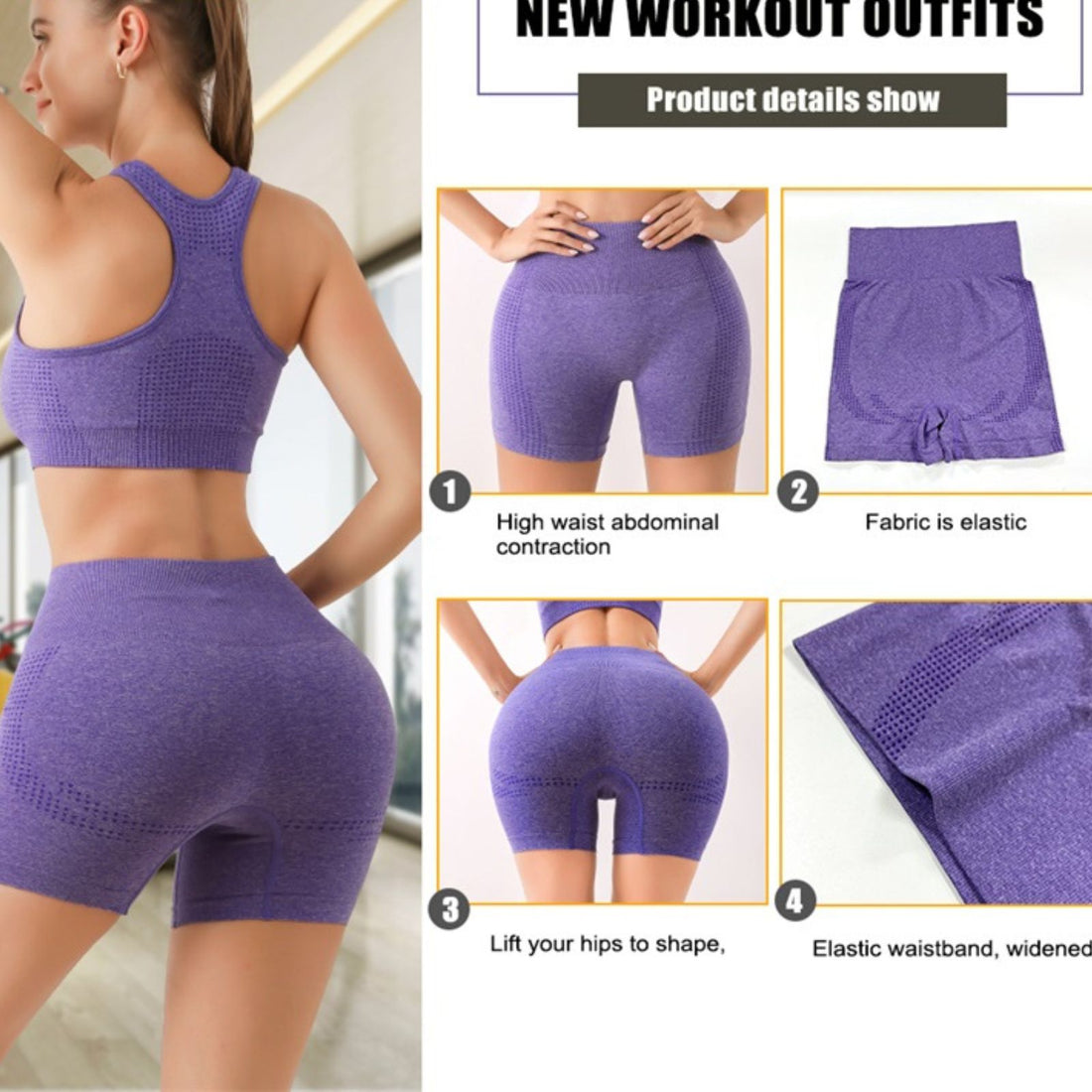 Women Push Up Seamless Butt Lift Pant Sports Bra Workout Gym Scrunch Yoga Set