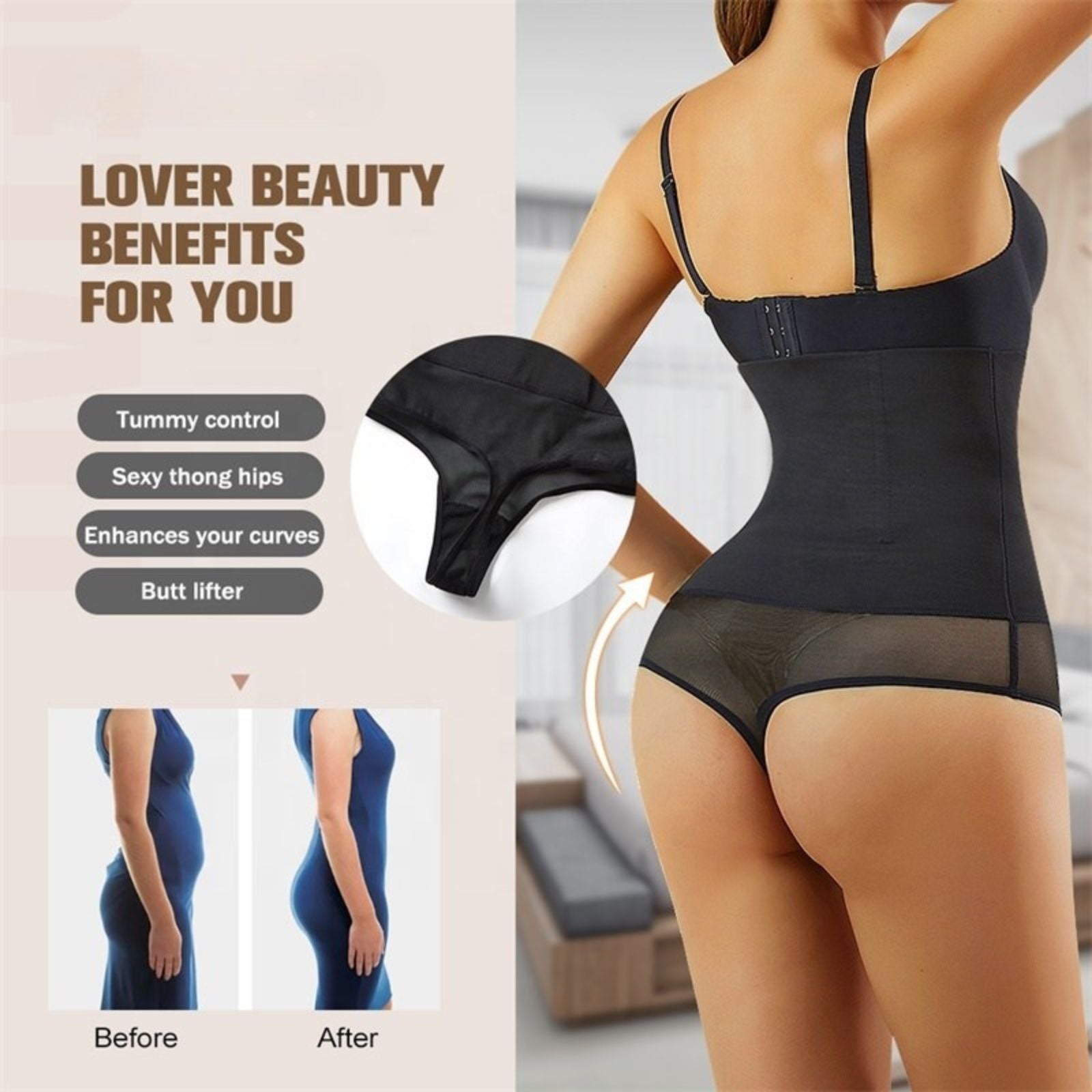 Women T Back Crotch Panty Seamless Thong Tummy Control Shaper